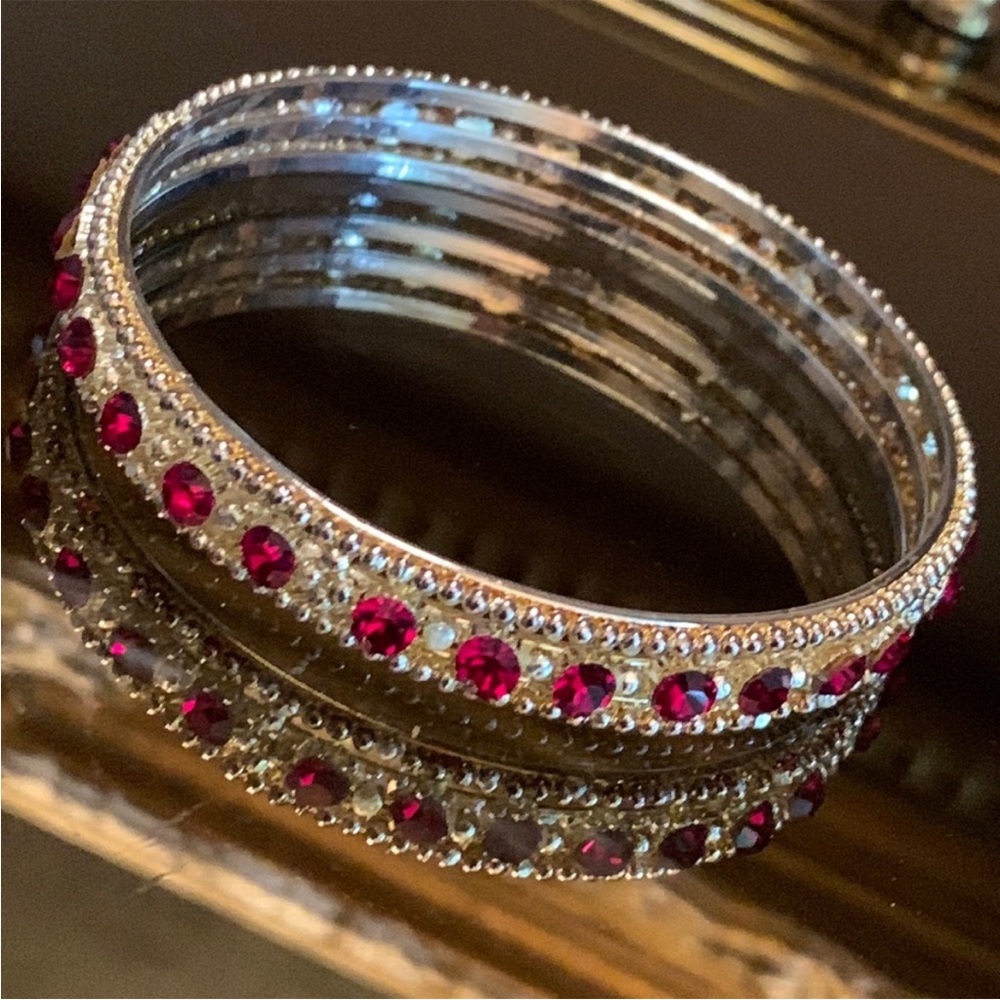 Ruby and Gold Crystal Bangle Bracelet